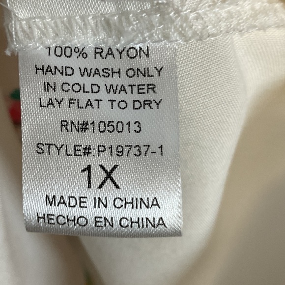 Savanna Jane V-Neck Blouse with Floral Embroidery - White and Pink Plus 1X - Picture 12 of 14